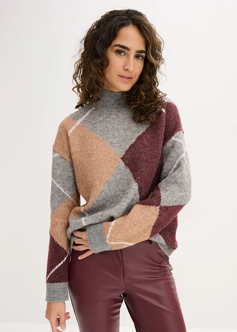 Oversize-Pullover mit Stehkragen in grau von vorne (im Anschnitt) - bonprix
