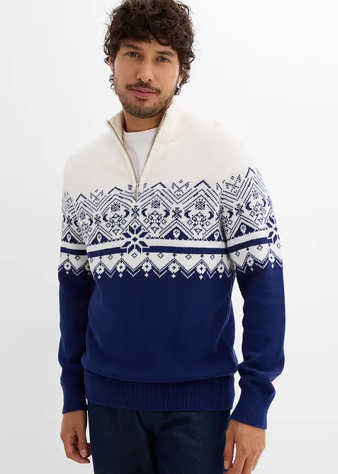 Norweger-Pullover aus reiner Baumwolle in weiß von vorne (im Anschnitt) - bonprix