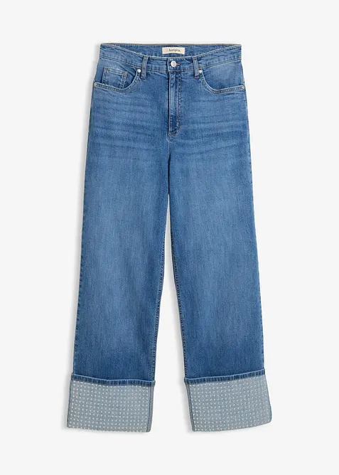 Straight-Jeans High Waist mit Turn Up in blau von vorne - bonprix