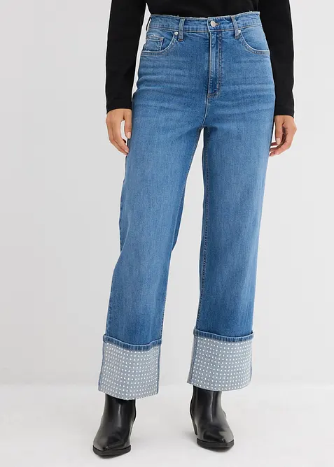 Straight-Jeans High Waist mit Turn Up in blau von vorne - bonprix