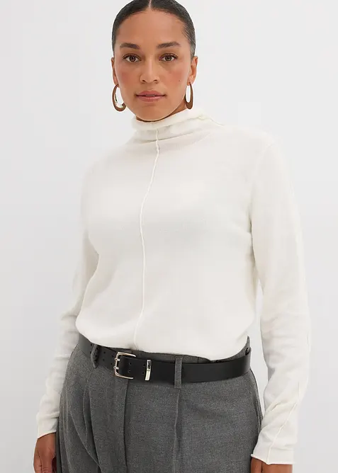 Rollkragenpullover aus weichem Kaschmir-Mix in weiß von vorne (im Anschnitt) - bonprix