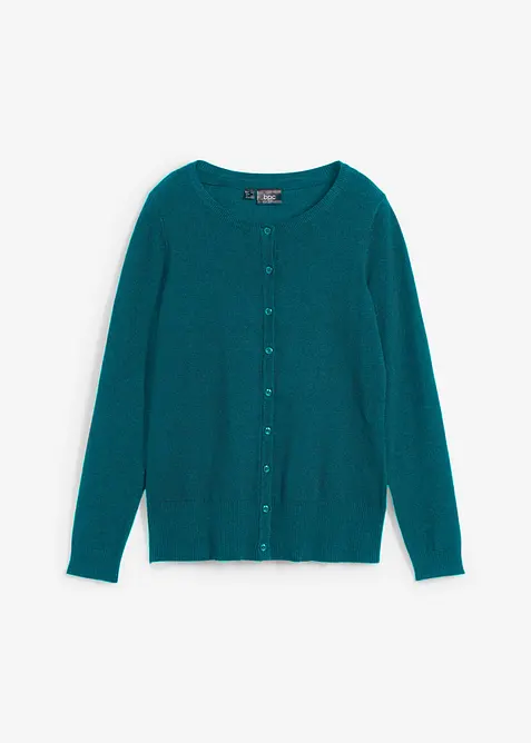 Feinstrickjacke mit recycelter Baumwolle in grün von vorne - bonprix