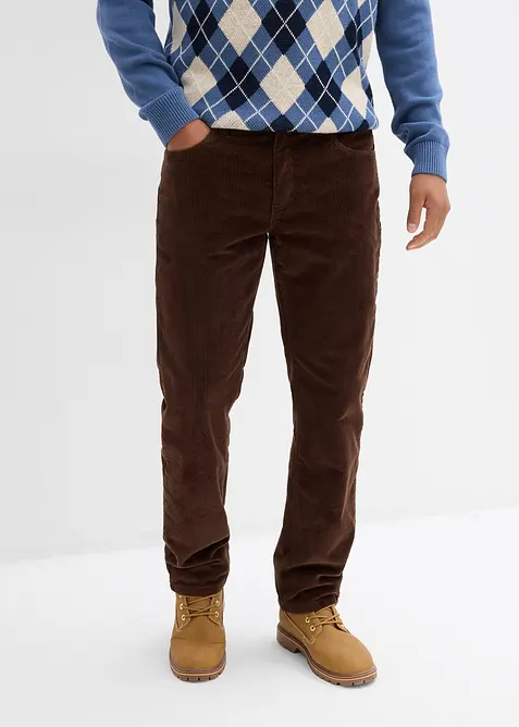 Thermo Relaxed-Fit Cordhose mit Flanellfutter, Straight in braun von vorne - bonprix