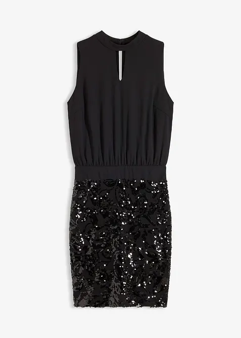 Midikleid mit Pailletten in schwarz von vorne - bonprix