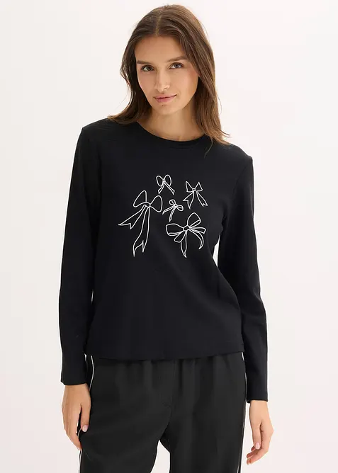 Langarmshirt aus reiner Bio-Baumwolle in schwarz von vorne (im Anschnitt) - bonprix