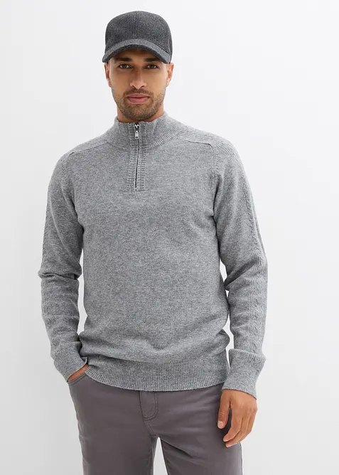 Feinstrickpullover in Regular Fit in grau von vorne (im Anschnitt) - bonprix