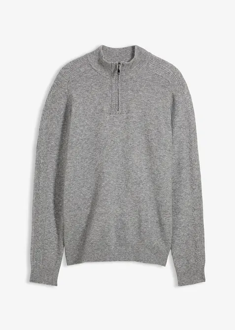 Feinstrickpullover in Regular Fit in grau von vorne - bonprix