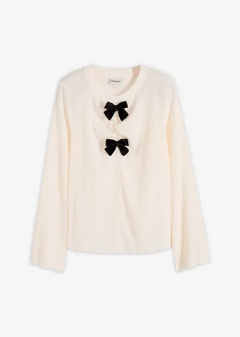 Langarmshirt aus strukturiertem Crêpe in weiß von vorne - bonprix