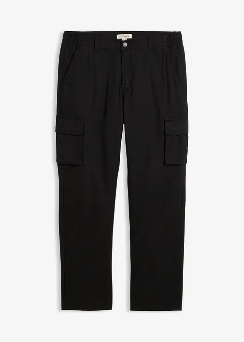 Relaxed Fit Thermo-Cargohose mit Dehnbund, Straight in schwarz von vorne - bonprix