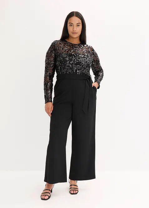 Overall mit Paillettenstickerei in schwarz von vorne (Totalaufnahme) - bonprix