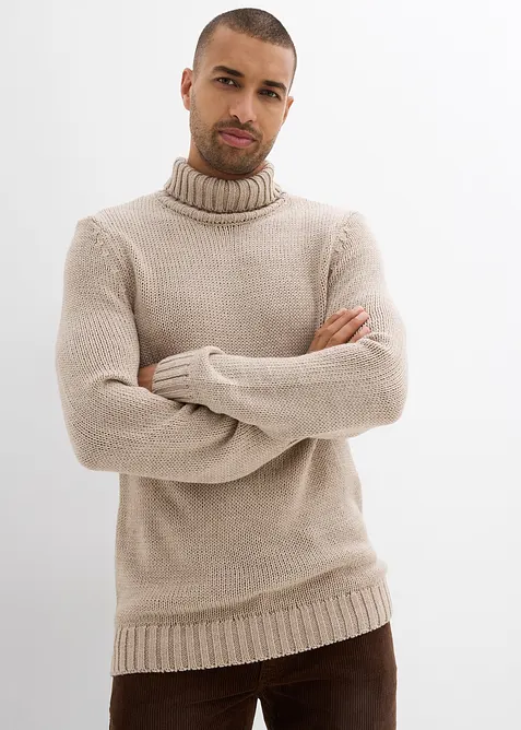 Rollkragenpullover in Regular Fit in beige von vorne (im Anschnitt) - bonprix