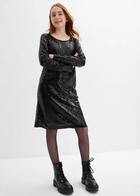 Paillettenkleid in schwarz von vorne (Totalaufnahme) - bonprix