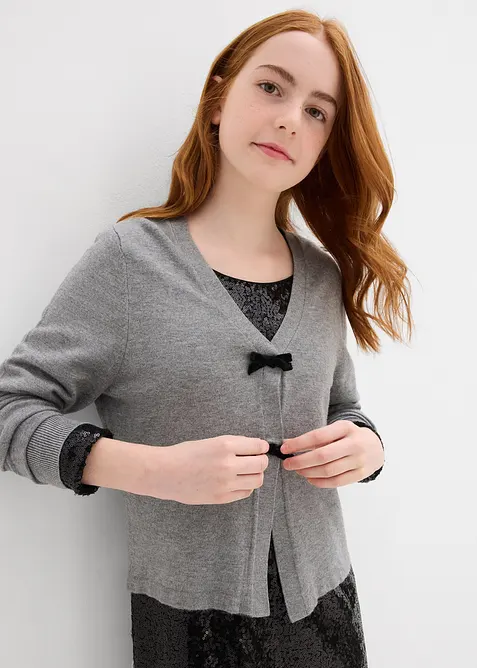 Strickjacke aus softem Viskose-Mix in grau von vorne (im Anschnitt) - bonprix