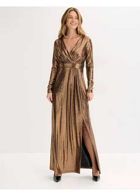 Abendkleid aus feinem Jersey mit Glanz in braun im Look von vorne (Totalaufnahme) - bonprix