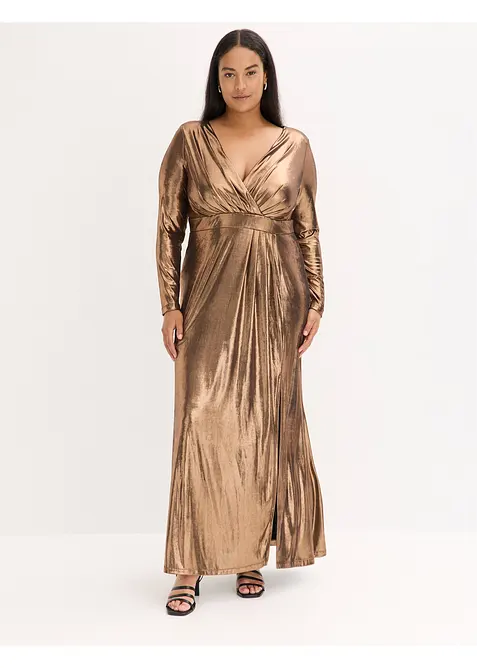 Abendkleid aus feinem Jersey mit Glanz in braun von vorne (Totalaufnahme) - bonprix