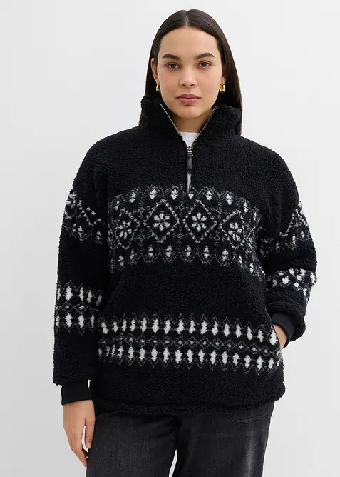 Teddy-Fleeceshirt in schwarz von vorne (im Anschnitt) - bonprix