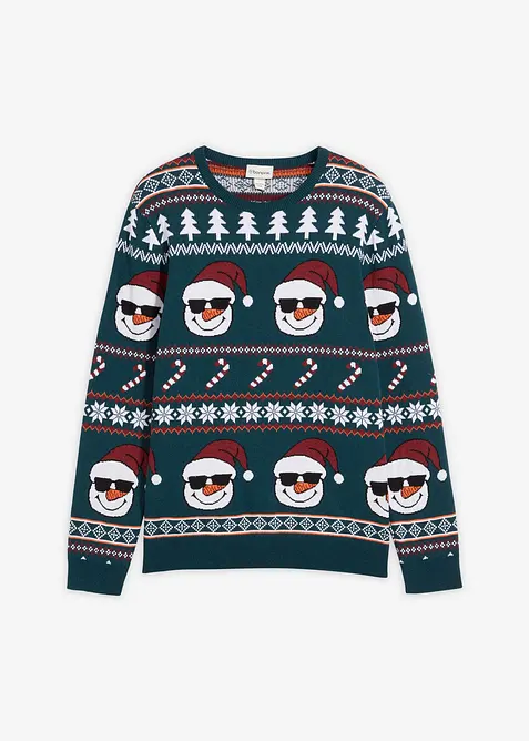 Norweger-Pullover mit Weihnachtsmotiv in grün von vorne - bonprix