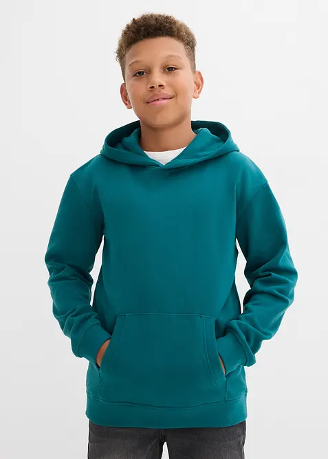 Hoodie aus weichem Baumwoll-Mix in petrol von vorne (im Anschnitt) - bonprix