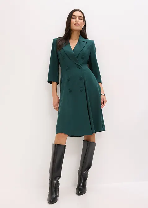 Blazerkleid mit ausgestelltem Rockteil in grün im Look von vorne (Totalaufnahme) - bonprix