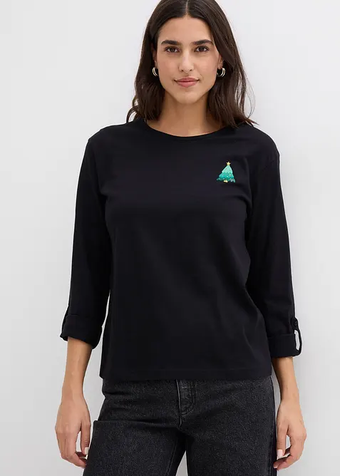 Langarmshirt aus reiner Bio-Baumwolle in schwarz von vorne (im Anschnitt) - bonprix