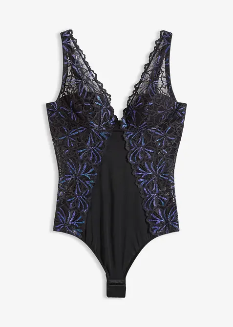 Body mit Glitzergarn in schwarz von vorne - bonprix