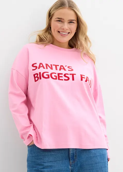 Oversize-Shirt aus Baumwolle in rosa von vorne (im Anschnitt) - bonprix