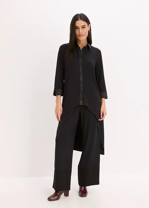 Jersey Bluse mit Satinbesätzen in schwarz von vorne (im Anschnitt) - bonprix