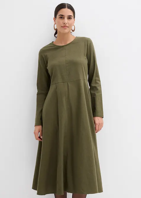 Leichtes Flanellkleid aus reiner Baumwolle in grün von vorne (Totalaufnahme) - bonprix