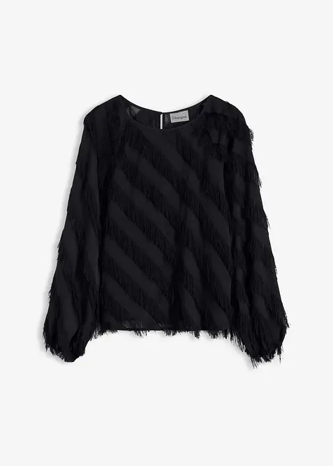 Schlupfbluse mit Fransen-Details in schwarz von vorne - bonprix