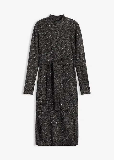 Strickkleid mit Pailletten in schwarz von vorne - bonprix