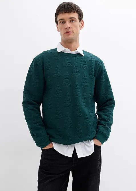 Weihnachtssweatshirt mit Tannenbaummotiv in grün von vorne (im Anschnitt) - bonprix