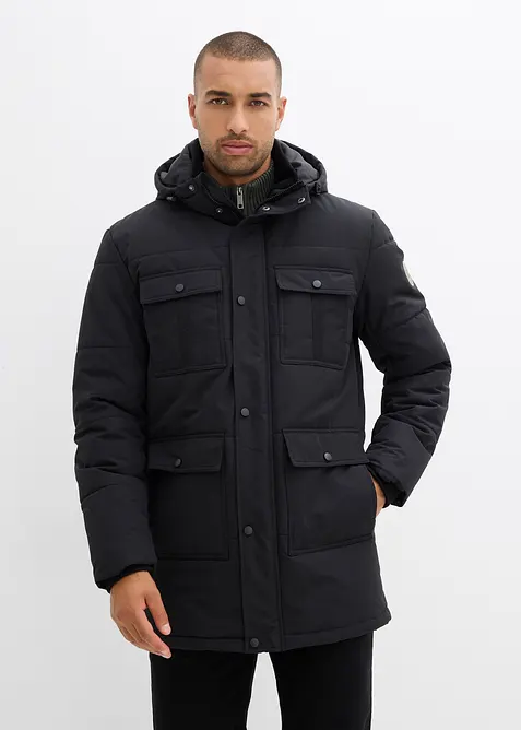 Funktions-Stepp-Parka mit praktischen Taschen, wasserabweisend in schwarz von vorne (Totalaufnahme) - bonprix