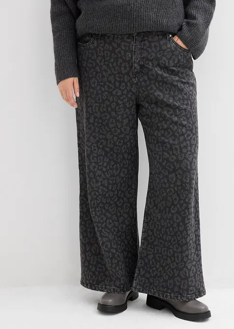 Wide-Leg-Jeans Mid Waist in grau von vorne - bonprix