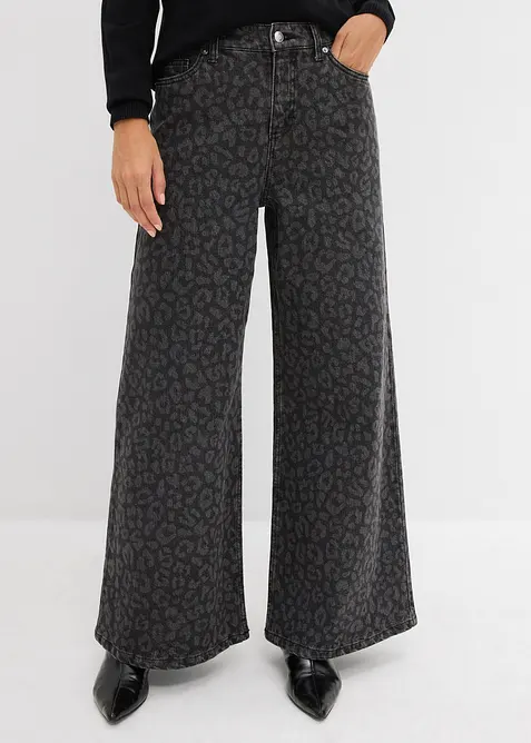 Wide-Leg-Jeans Mid Waist in grau von vorne - bonprix