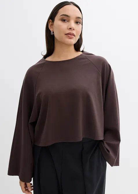 Langarmshirt mit Raglanärmeln in braun von vorne (im Anschnitt) - bonprix