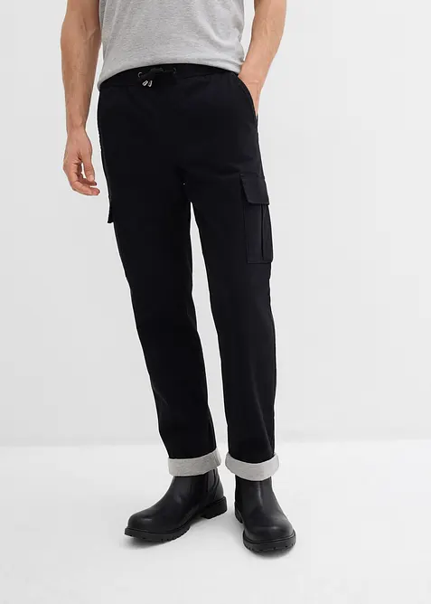 Relaxed Fit Thermo-Schlupfhose, Tapered in schwarz von vorne - bonprix