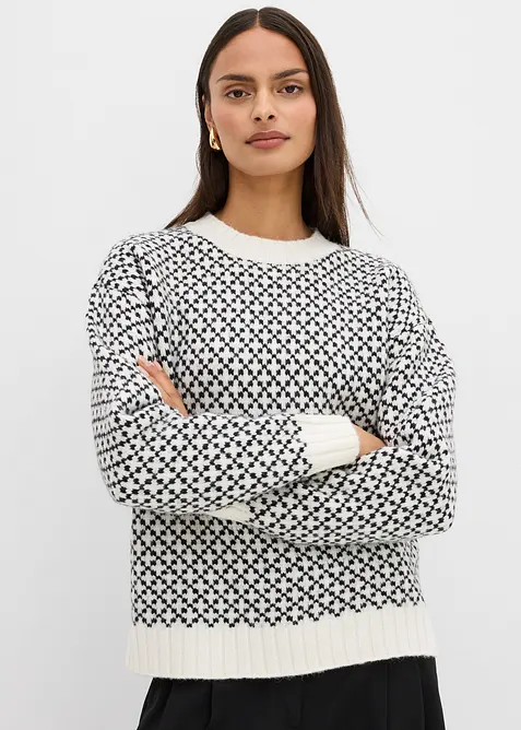 Grobstrick-Pullover mit Jacquardmuster in schwarz von vorne (im Anschnitt) - bonprix