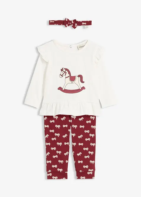 Set aus Longshirt, Leggings und Stirnband aus reiner Bio-Baumwolle (3-tlg.Set) in rot von vorne - bonprix