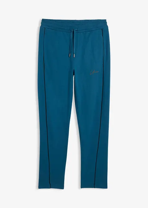 Jogginghose mit Kontrastdetails aus reiner Baumwolle in petrol von vorne - bonprix