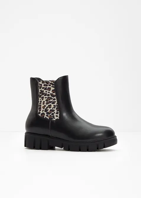 Chelsea-Boots mit Animal-Details in schwarz - bonprix