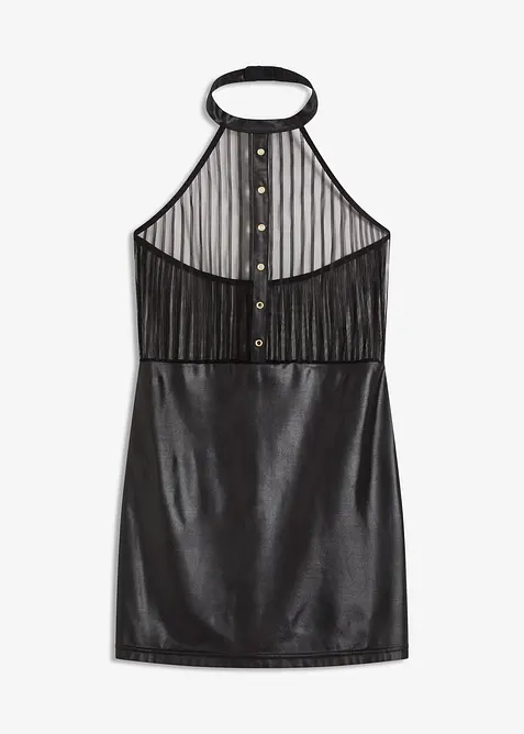 Neckholderkleid mit Wetlook in schwarz von vorne - bonprix