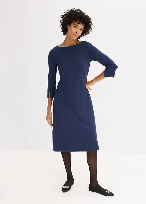 Kleid aus Punto di Roma in blau von vorne (Totalaufnahme) - bonprix