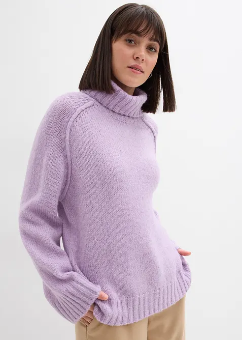 Oversize Grobstrickpullover in lila von vorne (im Anschnitt) - bonprix