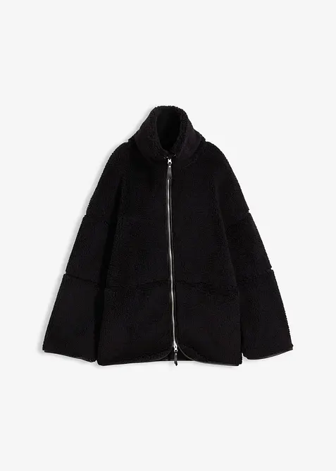 Oversize Teddy-Fleece Jacke in schwarz von vorne - bonprix