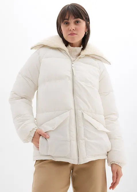 Steppjacke mit Teddykragen in weiß von vorne (im Anschnitt) - bonprix