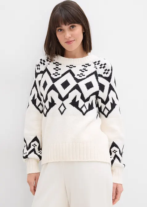 Oversize Norweger-Pullover in weiß von vorne (im Anschnitt) - bonprix