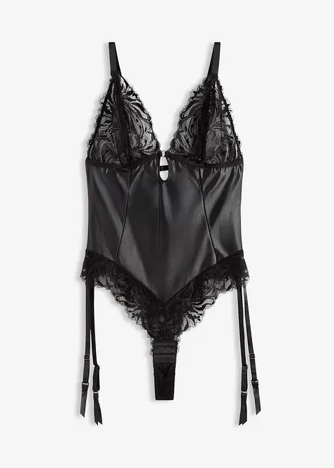 Body mit Wetlook und abnehmbaren Strapshalter in schwarz von vorne - bonprix