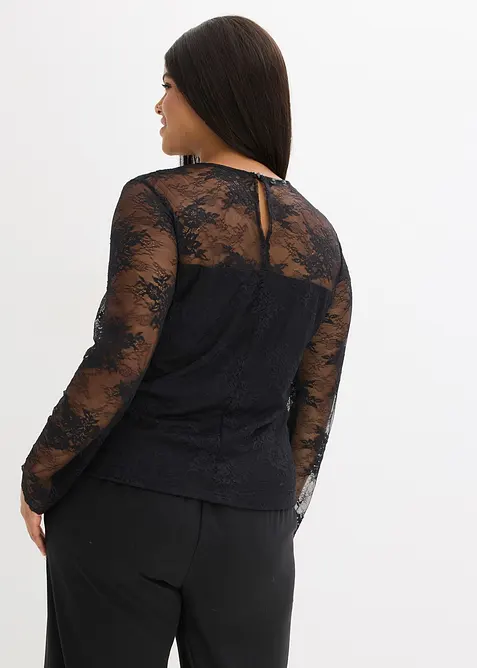 Langarmshirt aus feiner Spitze in schwarz von vorne (im Anschnitt) - bonprix