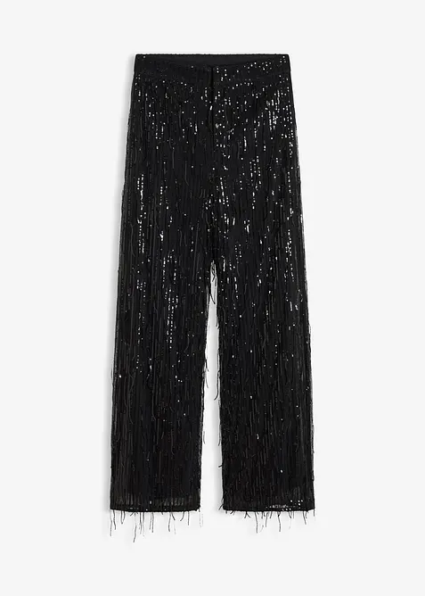 Paillettenhose mit Fransen in schwarz von vorne - bonprix
