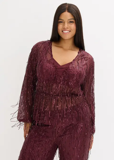 Pailletten-Bluse mit Fransen in rot von vorne (im Anschnitt) - bonprix